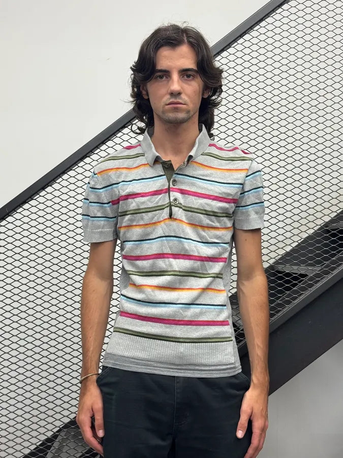 2000s Dolce & Gabbana Grey Multicolored Striped Polo ZzmbAvz 1