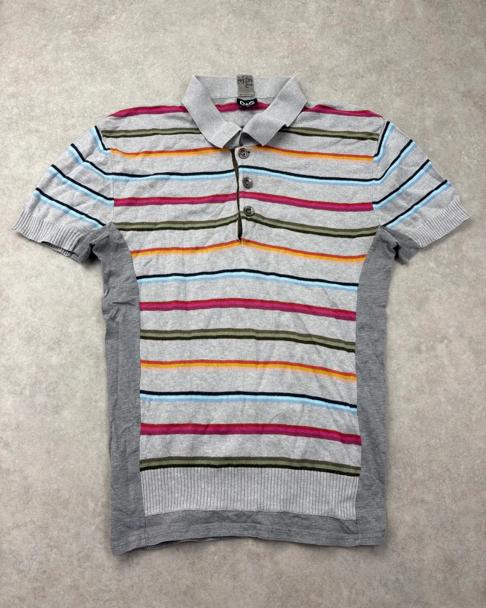 2000s Dolce & Gabbana Grey Multicolored Striped Polo ZzmbAvz 0