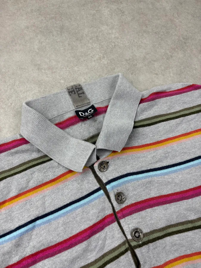 2000s Dolce & Gabbana Grey Multicolored Striped Polo ZzmbAvz 4