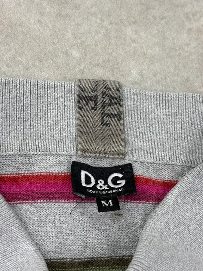 2000s Dolce & Gabbana Grey Multicolored Striped Polo ZzmbAvz 7