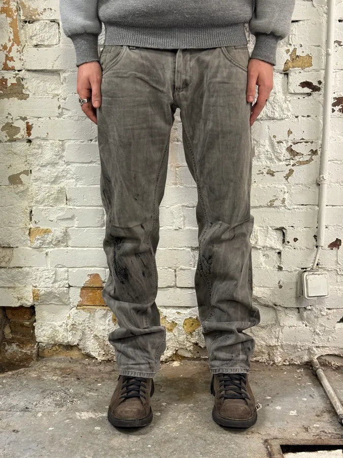 2000s Dolce & Gabbana Grey Painted Denim Jeans SXwVPbx 1