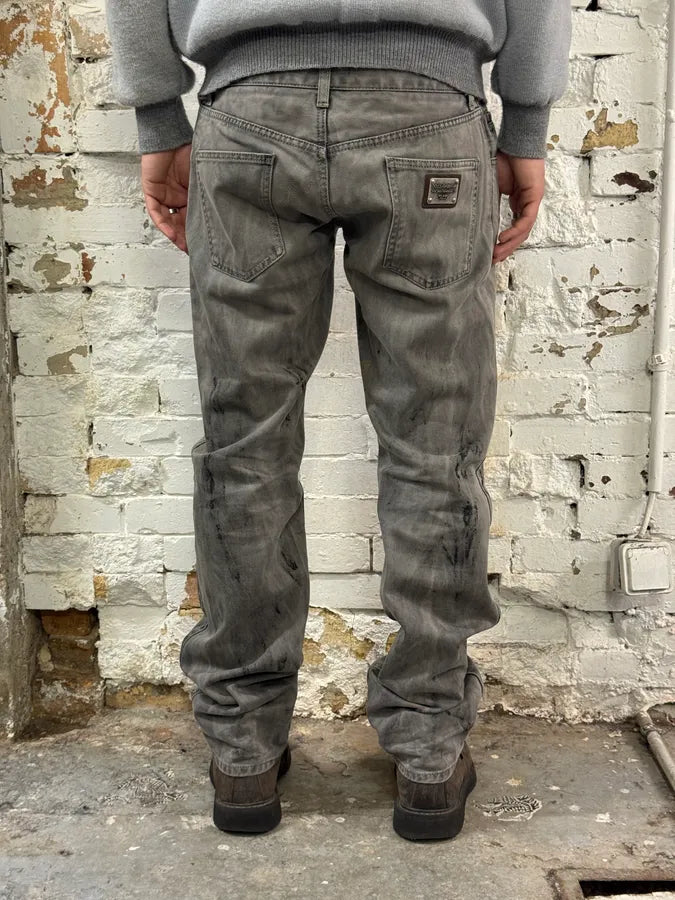2000s Dolce & Gabbana Grey Painted Denim Jeans SXwVPbx 3