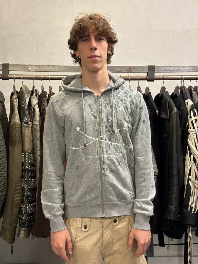 2000s Dolce & Gabbana Grey Painted Zip-up Hoodie bfLxeEn 1