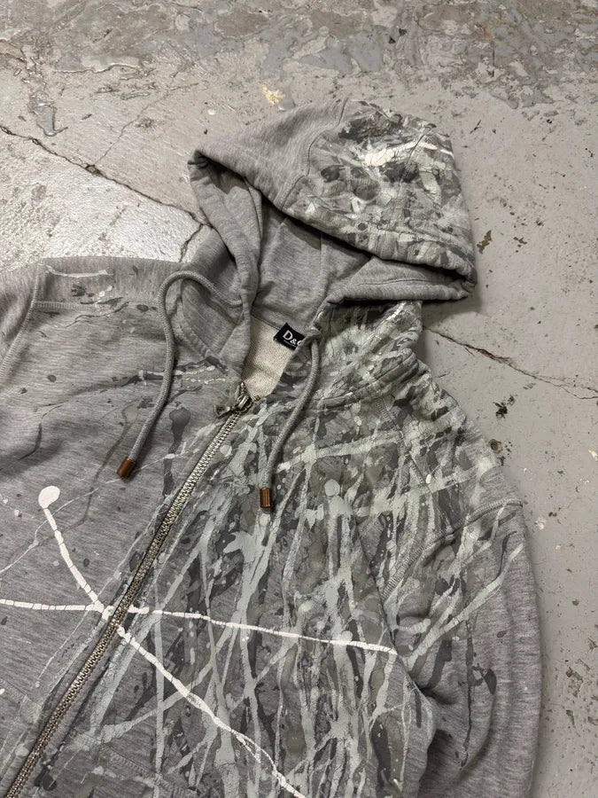 2000s Dolce & Gabbana Grey Painted Zip-up Hoodie bfLxeEn 3