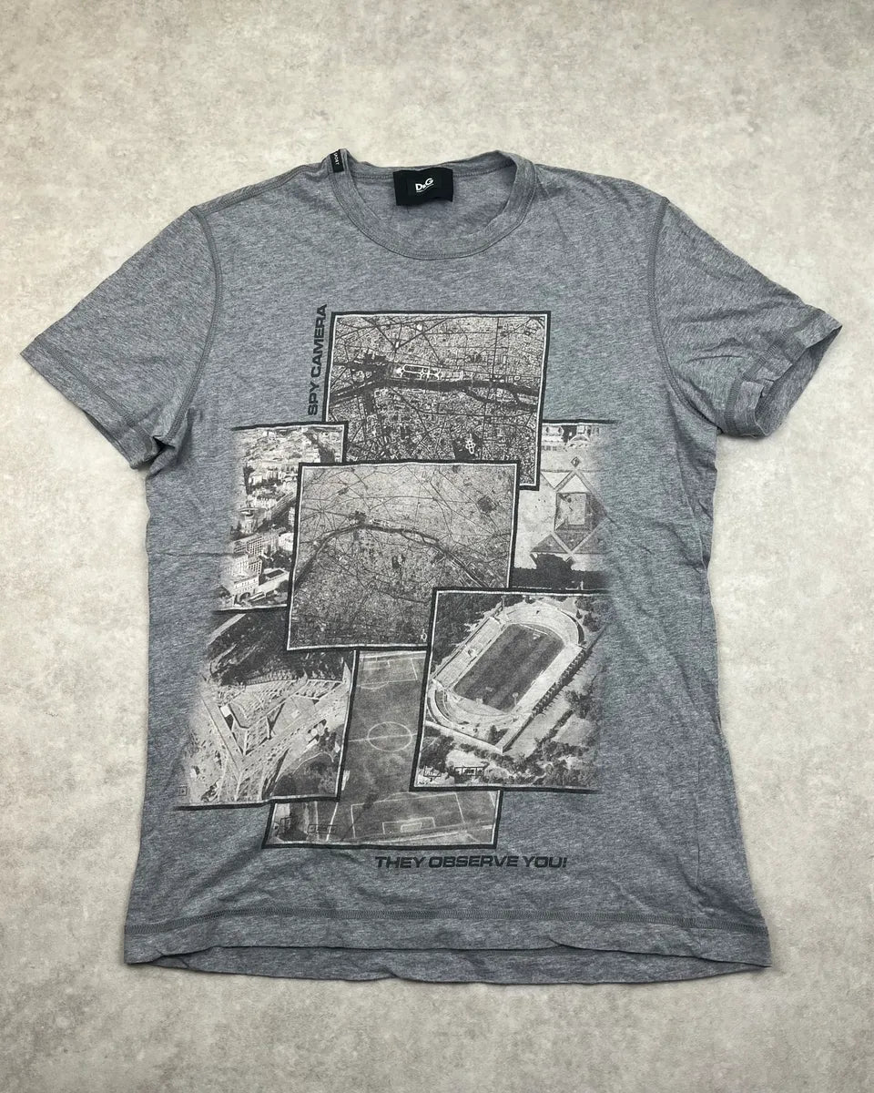 2000s Dolce & Gabbana Grey Paris Camera Map T-Shirt ckdEYJk 0