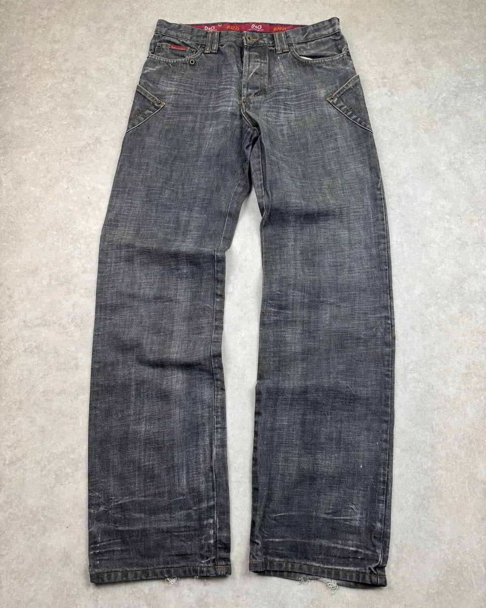 AW2003 Dolce & Gabbana Grey Raw Denim Straight Jeans DlUjcAC 0