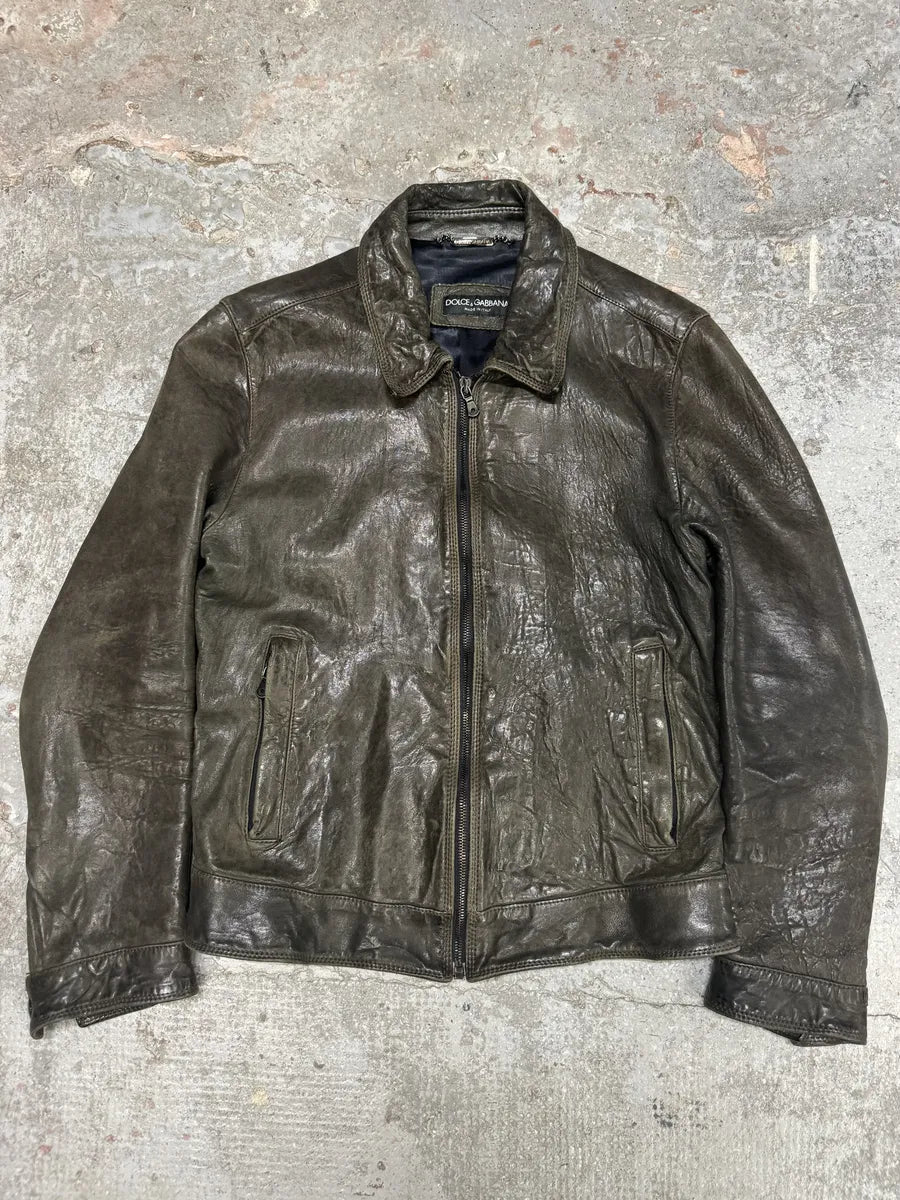 2000s Dolce & Gabbana Grey Raw Pure Leather Jacket (S) ParXmVS 0