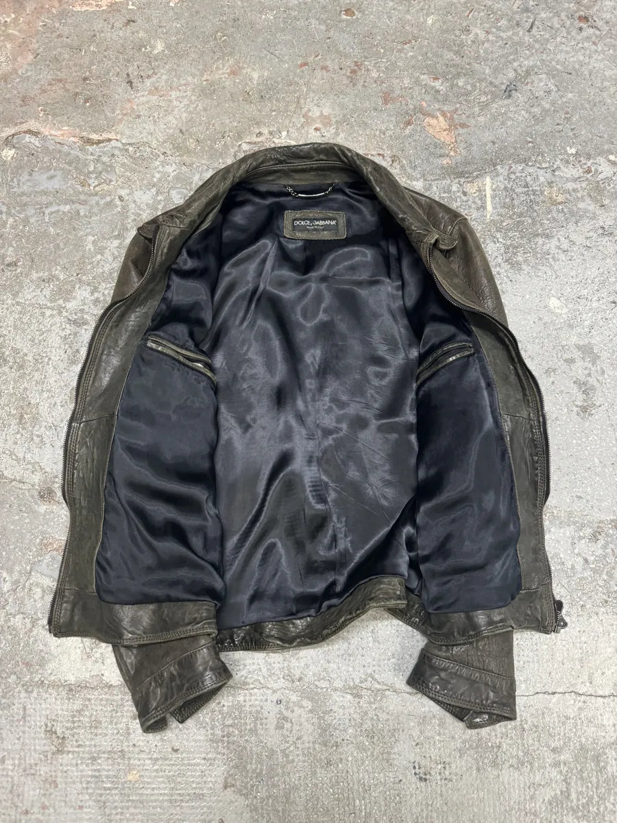 2000s Dolce & Gabbana Grey Raw Pure Leather Jacket (S) ParXmVS 10