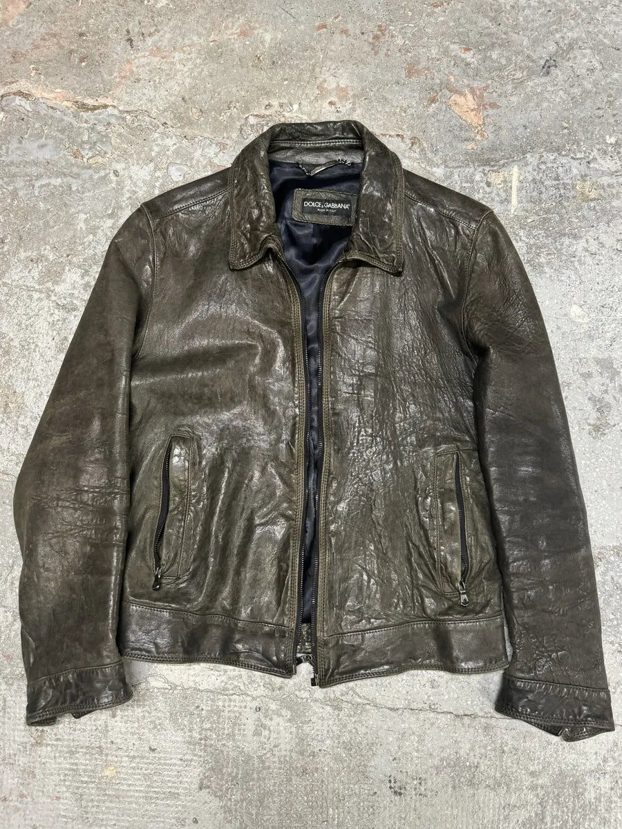 2000s Dolce & Gabbana Grey Raw Pure Leather Jacket (S) ParXmVS 4