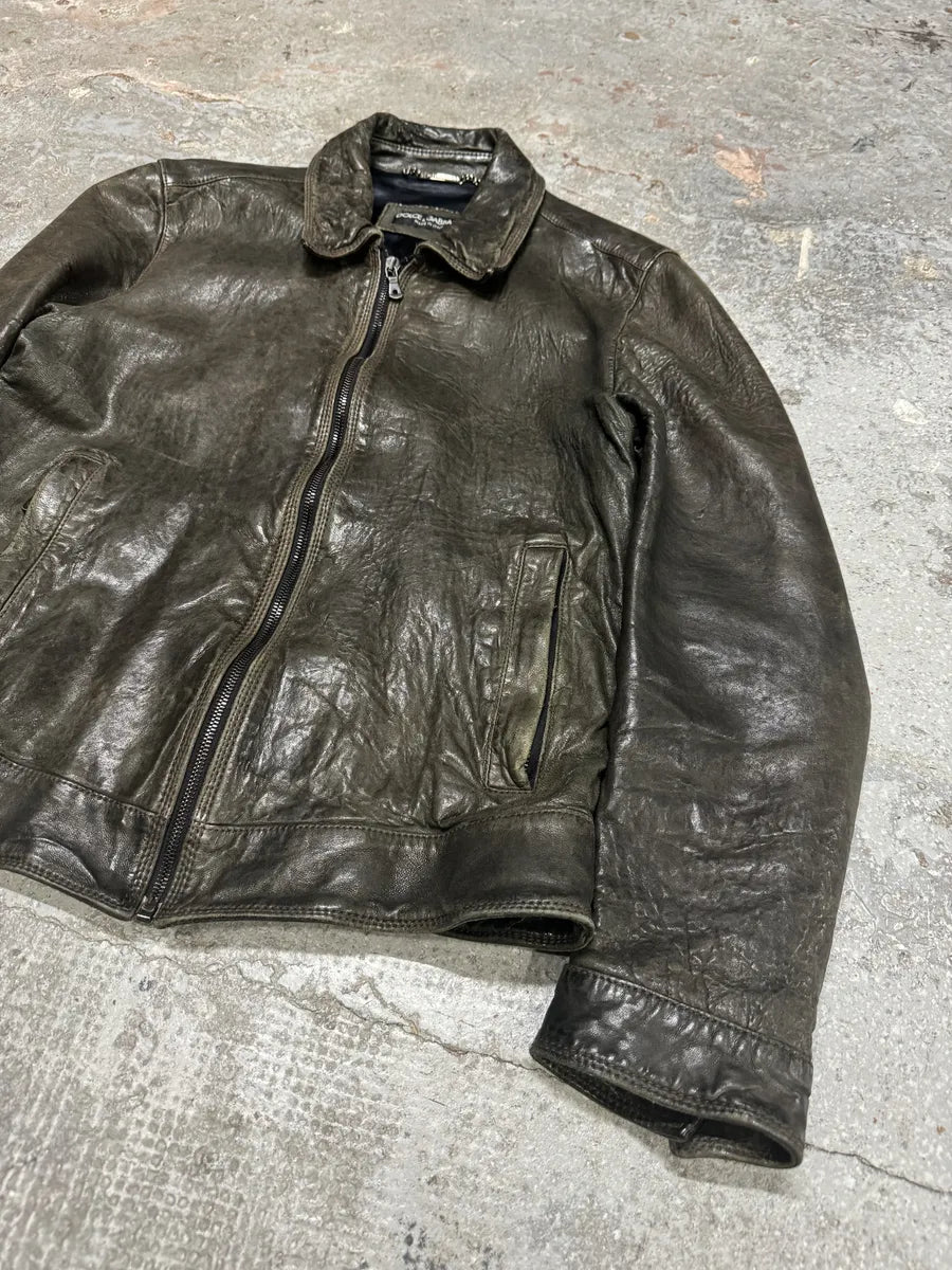 2000s Dolce & Gabbana Grey Raw Pure Leather Jacket (S) ParXmVS 7