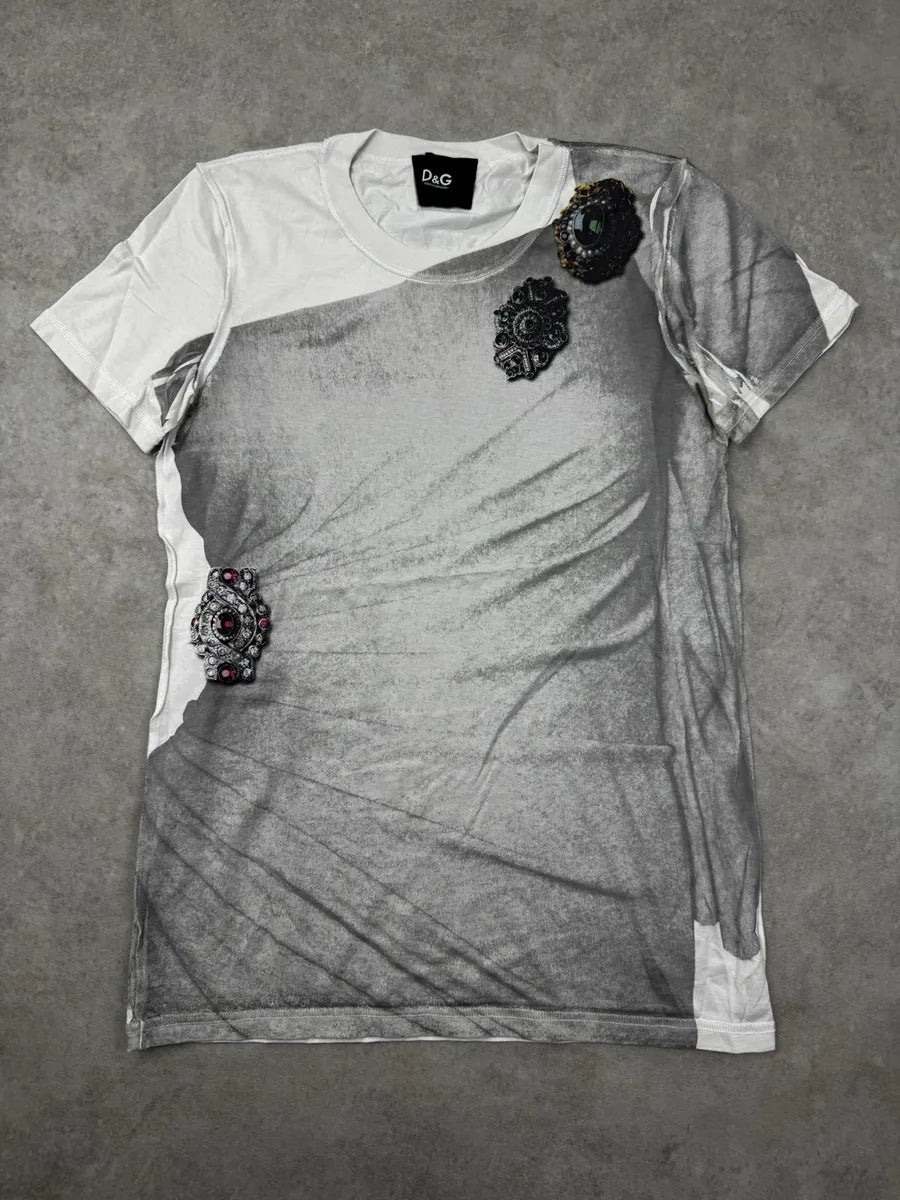 2000s Dolce & Gabbana Grey & White Roman Oligarchy T-Shirt dNPdeWl 0