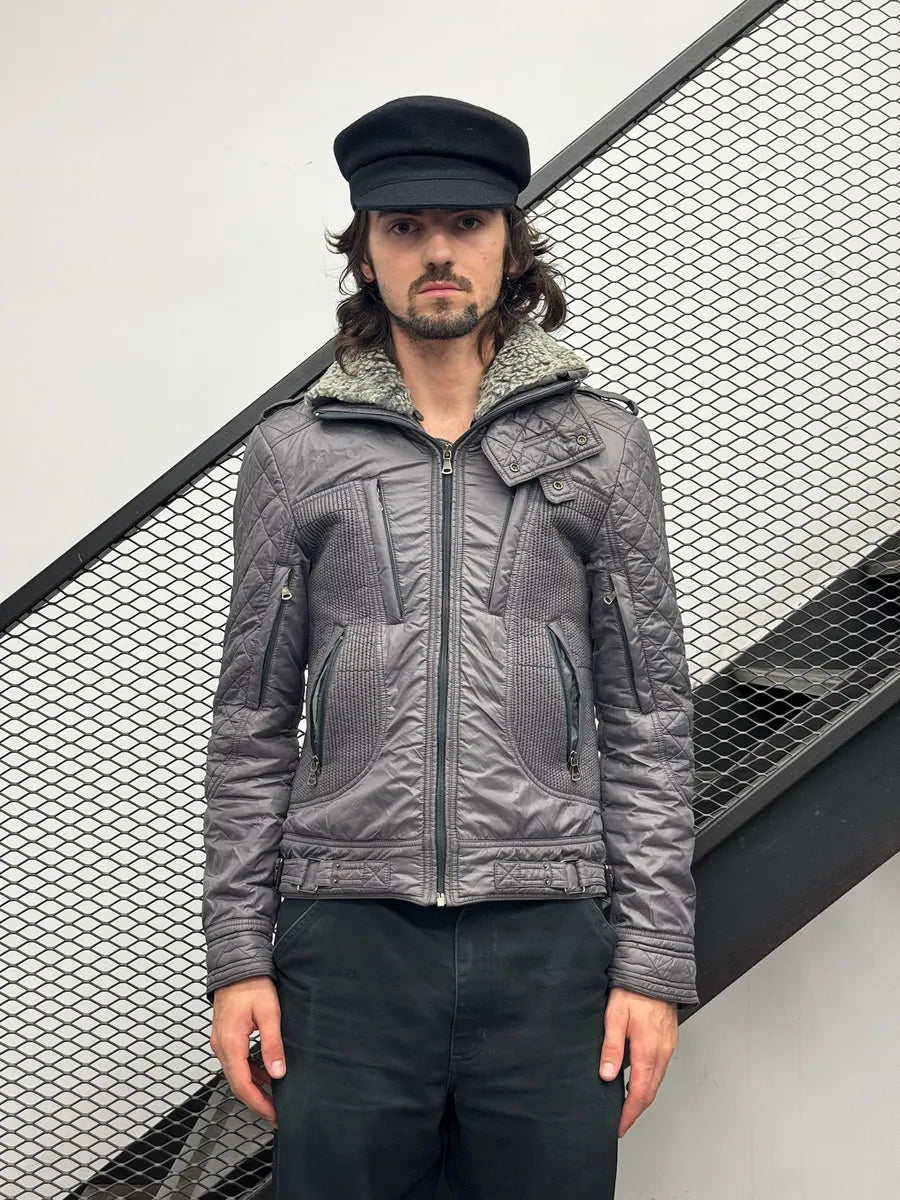 AW2009 Dolce & Gabbana Grey Shearling Detachable Collar Quilted Astro Jacket KQbeuzR 1