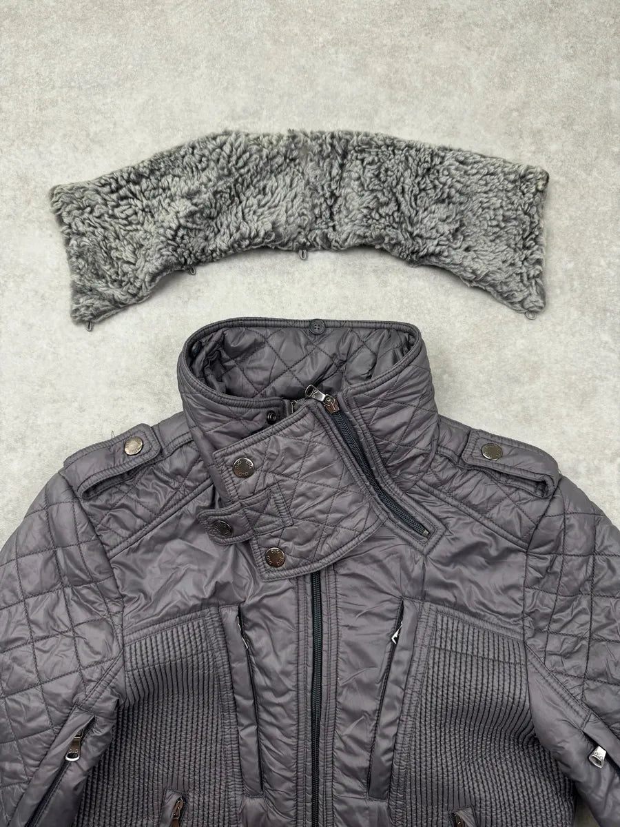 AW2009 Dolce & Gabbana Grey Shearling Detachable Collar Quilted Astro Jacket KQbeuzR 3