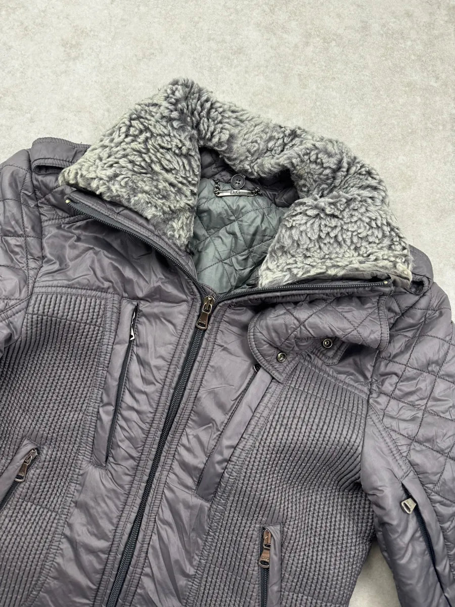 AW2009 Dolce & Gabbana Grey Shearling Detachable Collar Quilted Astro Jacket KQbeuzR 5