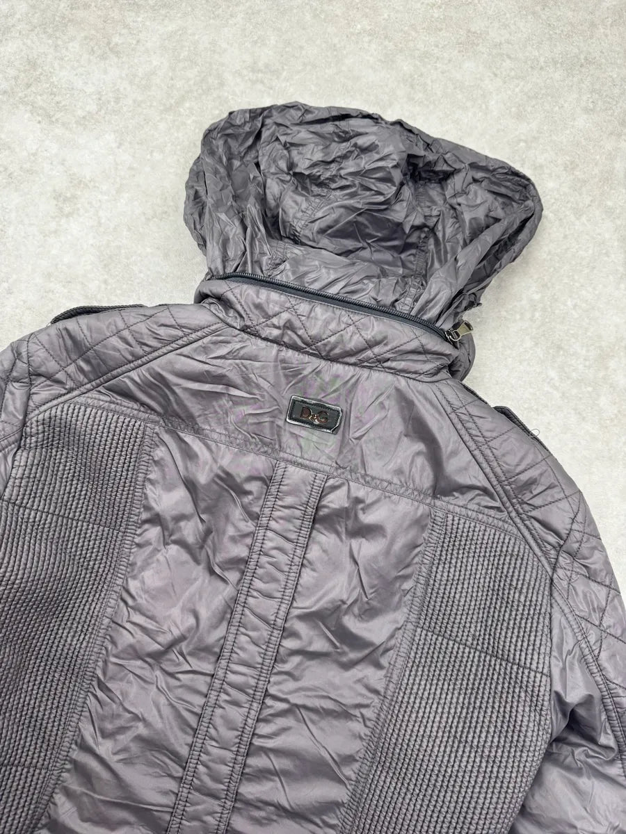 AW2009 Dolce & Gabbana Grey Shearling Detachable Collar Quilted Astro Jacket KQbeuzR 9