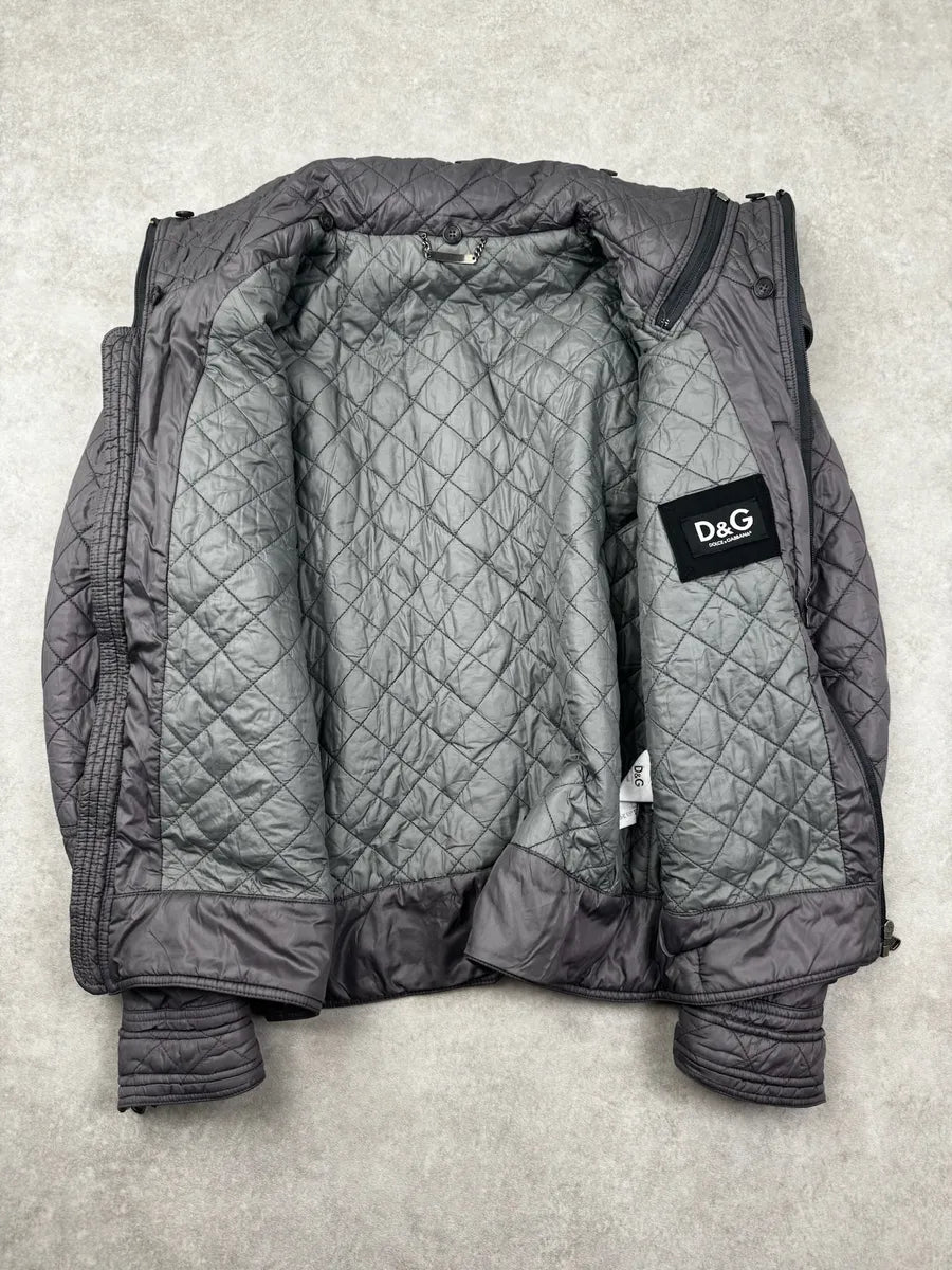 AW2009 Dolce & Gabbana Grey Shearling Detachable Collar Quilted Astro Jacket KQbeuzR 11