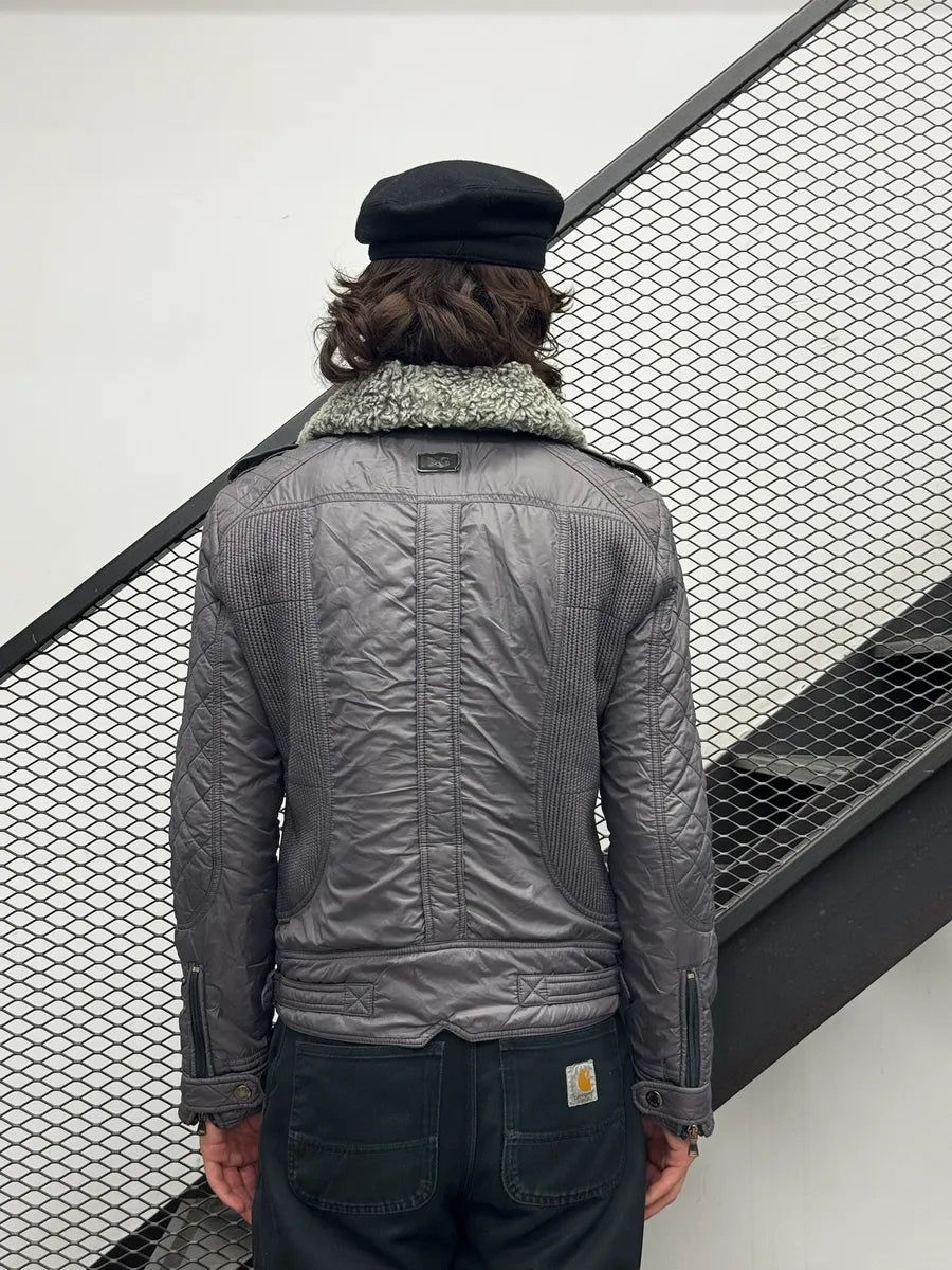 AW2009 Dolce & Gabbana Grey Shearling Detachable Collar Quilted Astro Jacket KQbeuzR 2