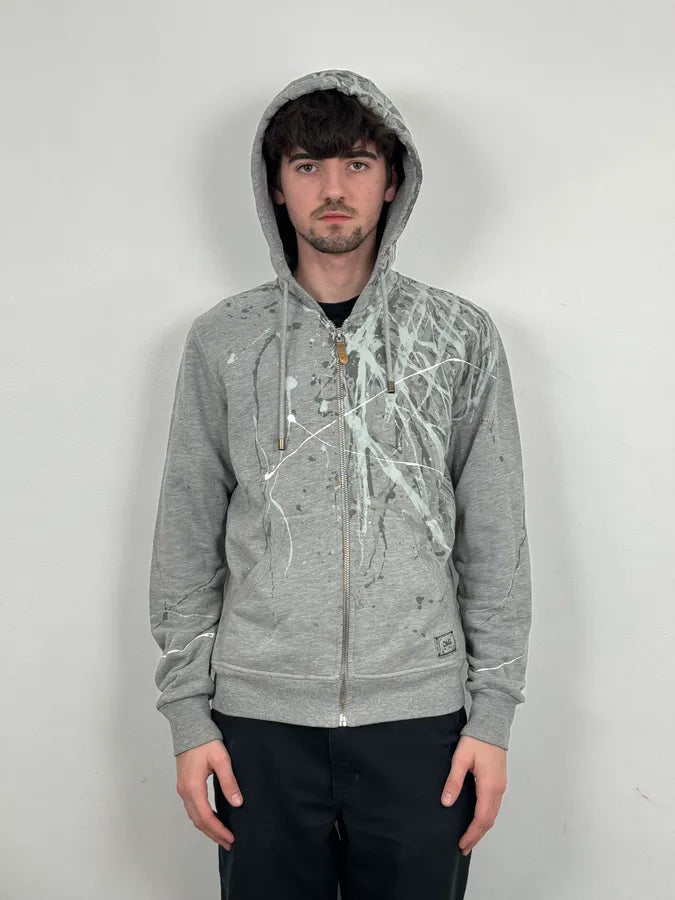2000s Dolce & Gabbana Grey Splash Painting Zip-up Hoodie xQpmfvu 1