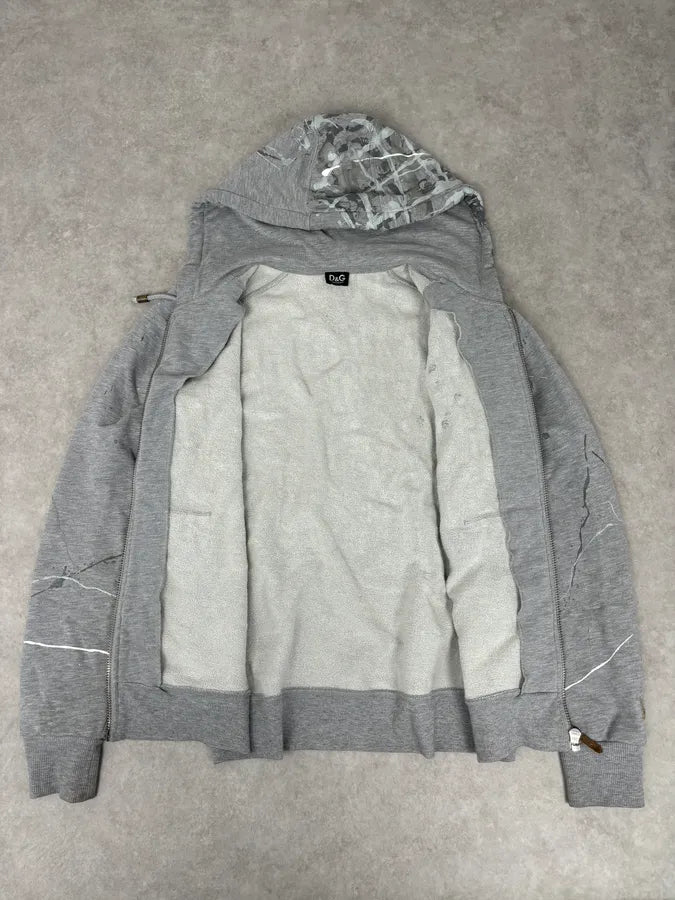 2000s Dolce & Gabbana Grey Splash Painting Zip-up Hoodie xQpmfvu 6