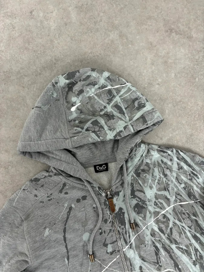 2000s Dolce & Gabbana Grey Splash Painting Zip-up Hoodie xQpmfvu 3