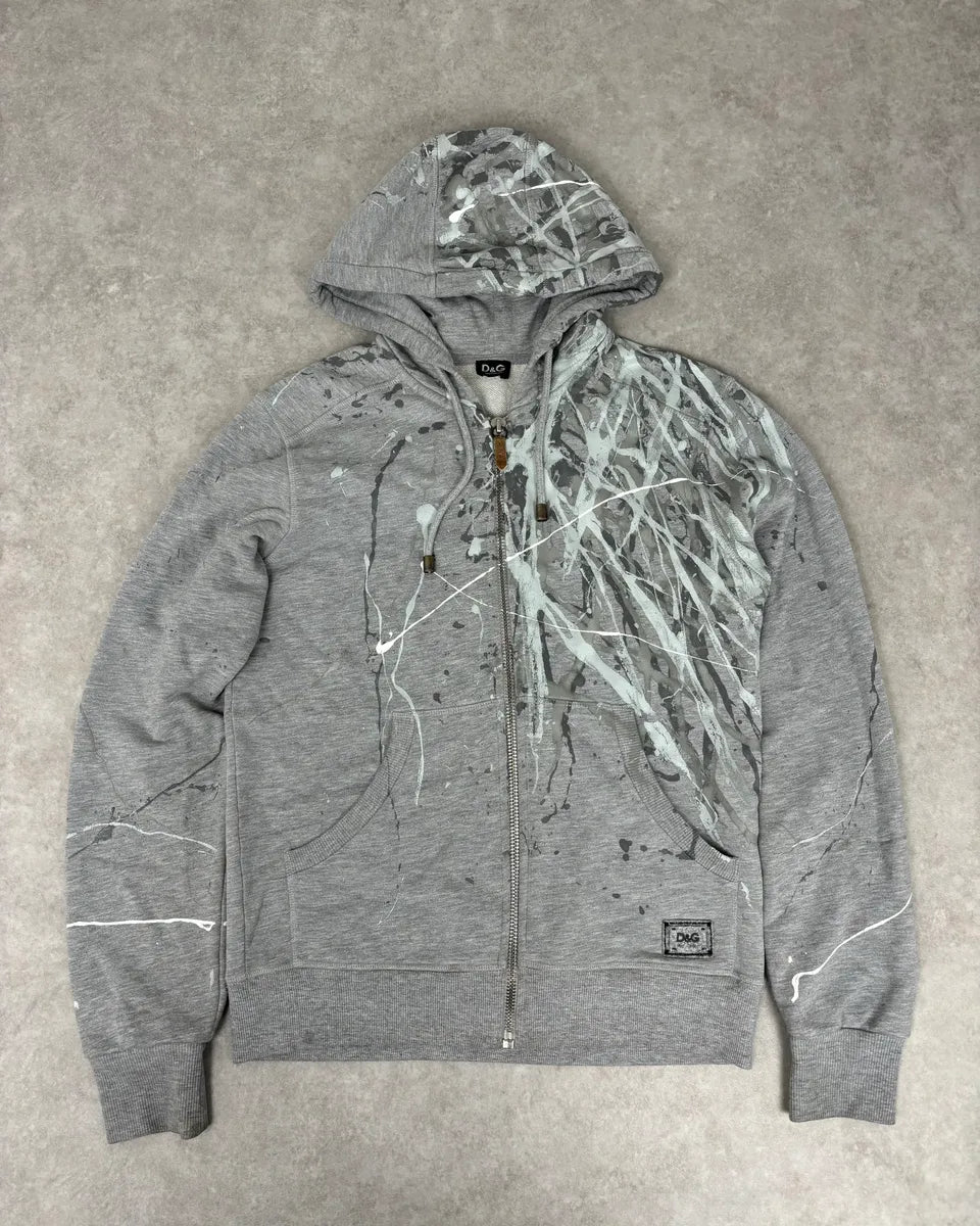 2000s Dolce & Gabbana Grey Splash Painting Zip-up Hoodie xQpmfvu 0