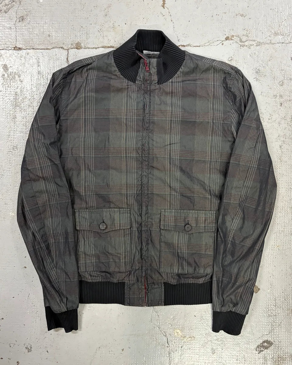 2000s Dolce & Gabbana Grey Checkered Nylon Jacket  xmLrISk 0
