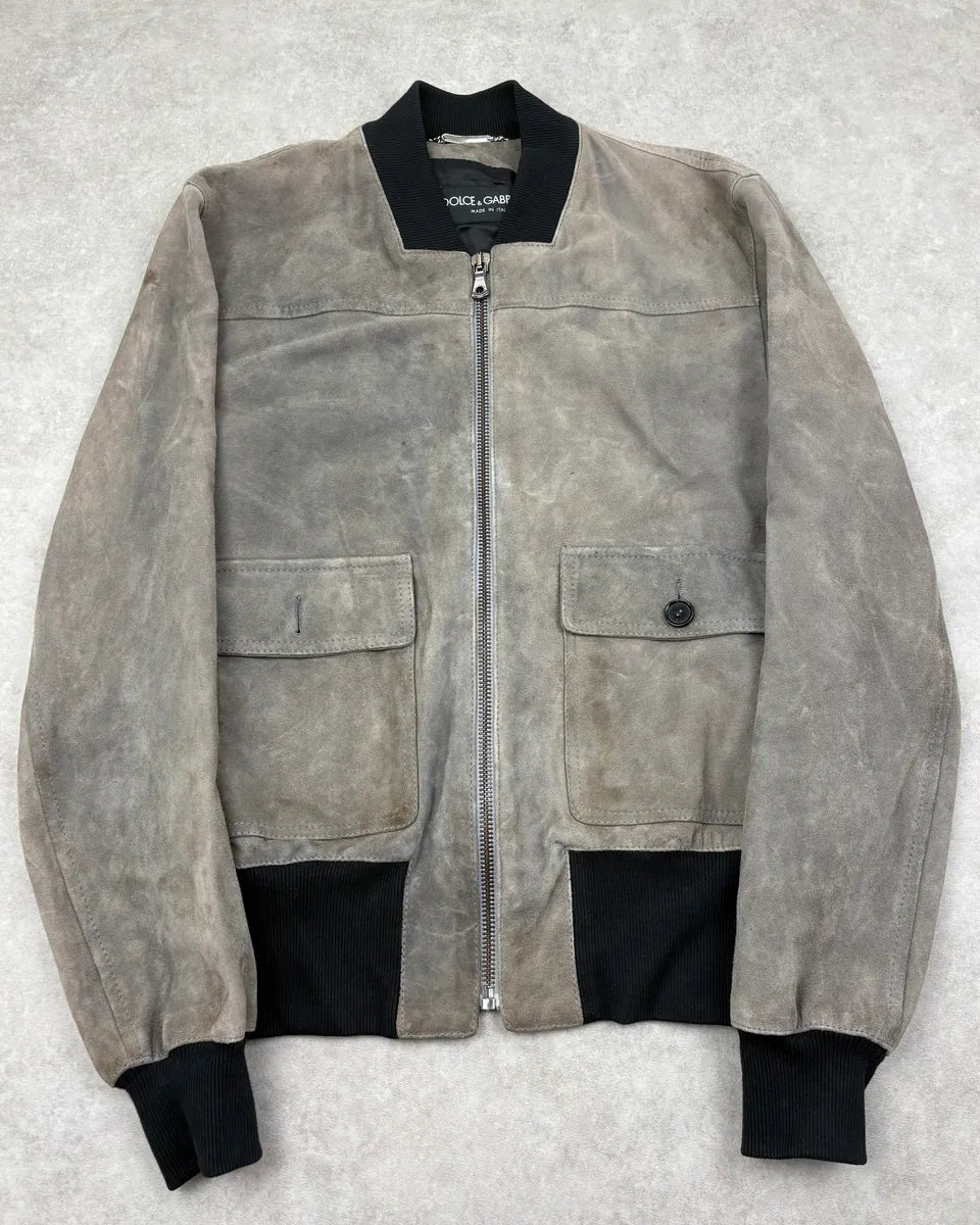 2000s Dolce & Gabbana Grey Suede Leather Jacket EyQPdSd 0