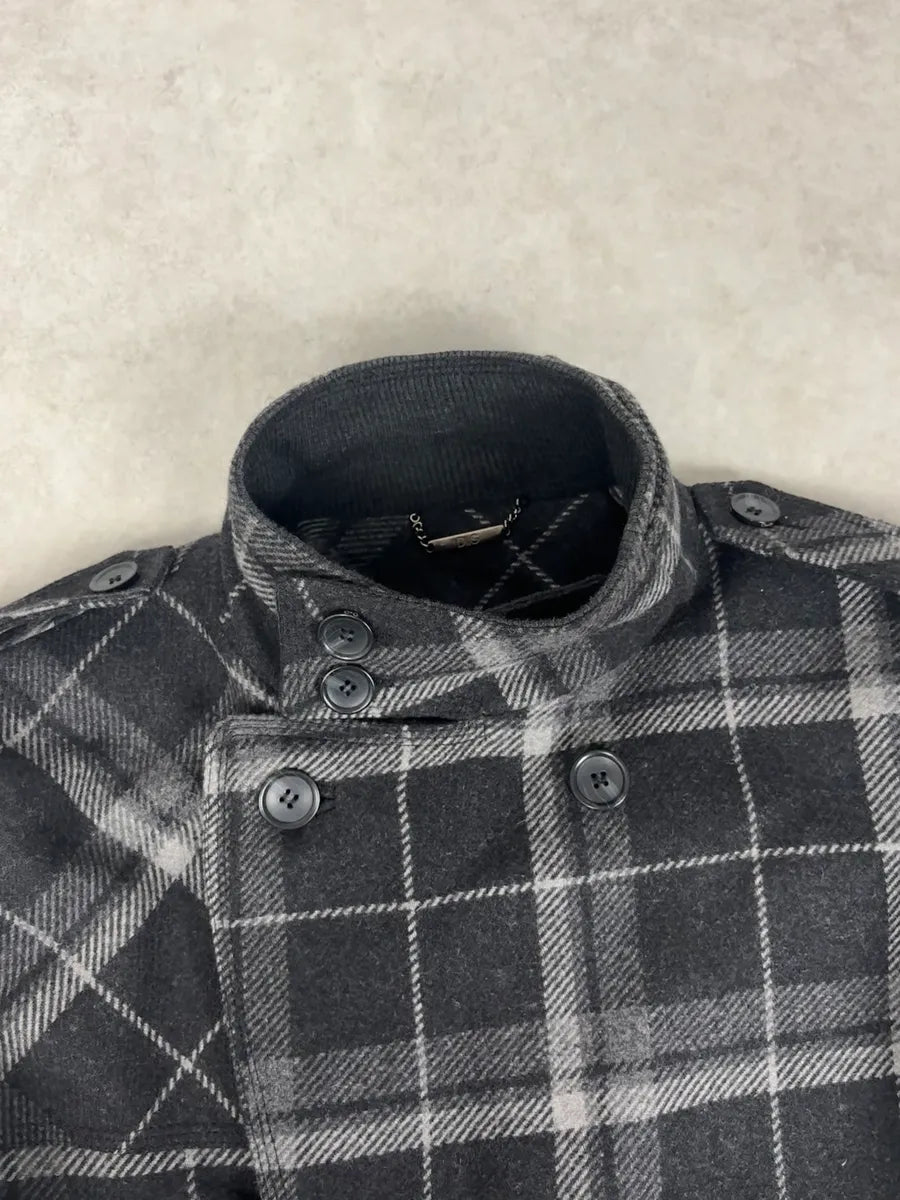 2000s Dolce & Gabbana Grey Tartan Checkered Officer Caban Jacket qmVoiPc 3