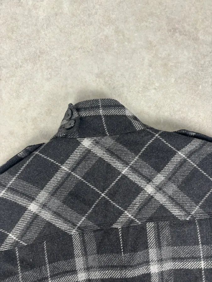 2000s Dolce & Gabbana Grey Tartan Checkered Officer Caban Jacket qmVoiPc 5