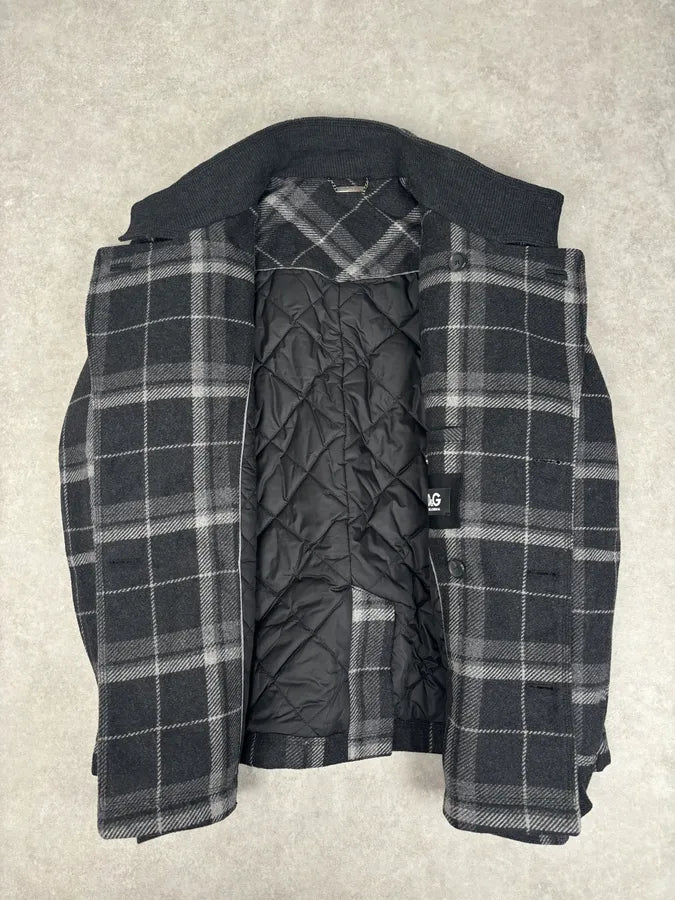 2000s Dolce & Gabbana Grey Tartan Checkered Officer Caban Jacket qmVoiPc 6