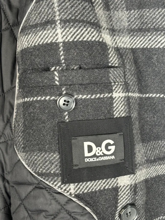 2000s Dolce & Gabbana Grey Tartan Checkered Officer Caban Jacket qmVoiPc 9