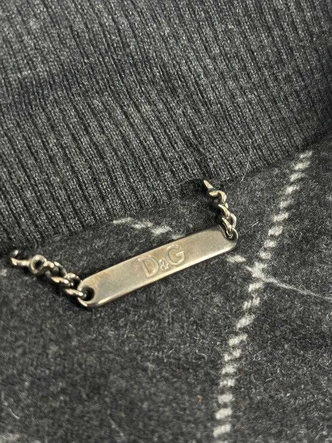 2000s Dolce & Gabbana Grey Tartan Checkered Officer Caban Jacket qmVoiPc 11