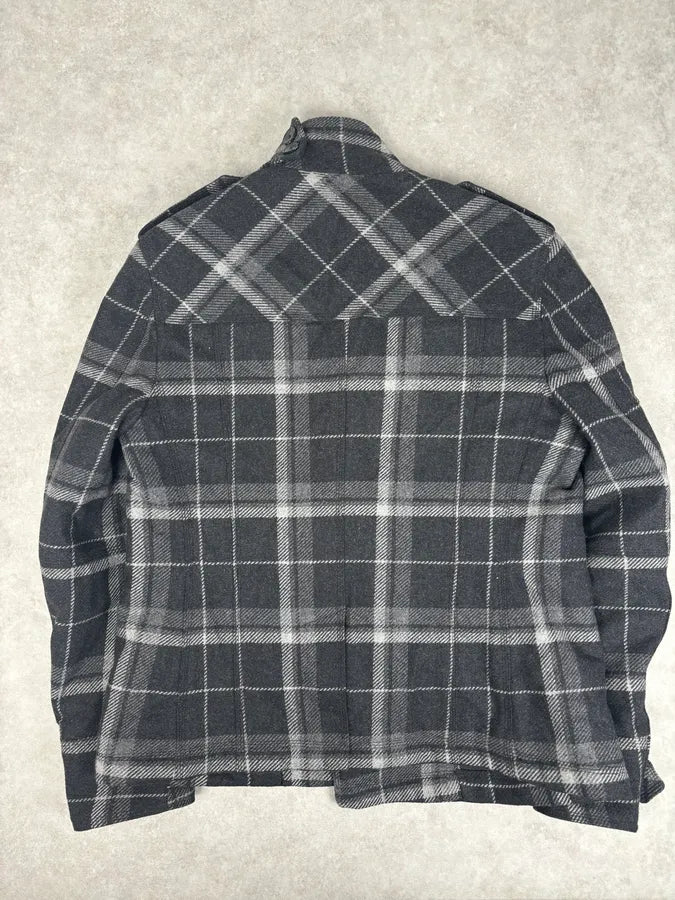 2000s Dolce & Gabbana Grey Tartan Checkered Officer Caban Jacket qmVoiPc 4