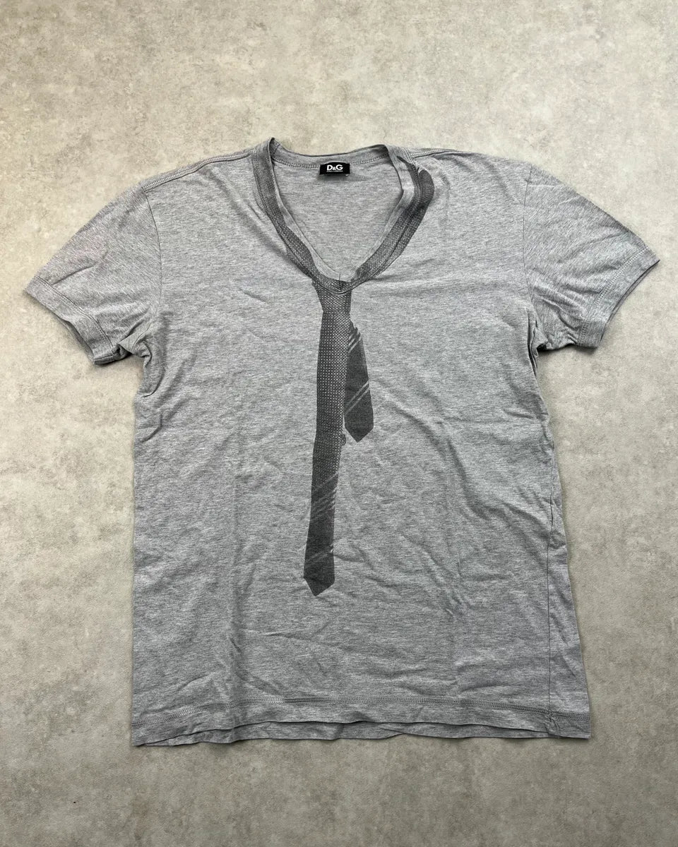 2000s Dolce & Gabbana Grey Tie T-Shirt ypavpQX 0