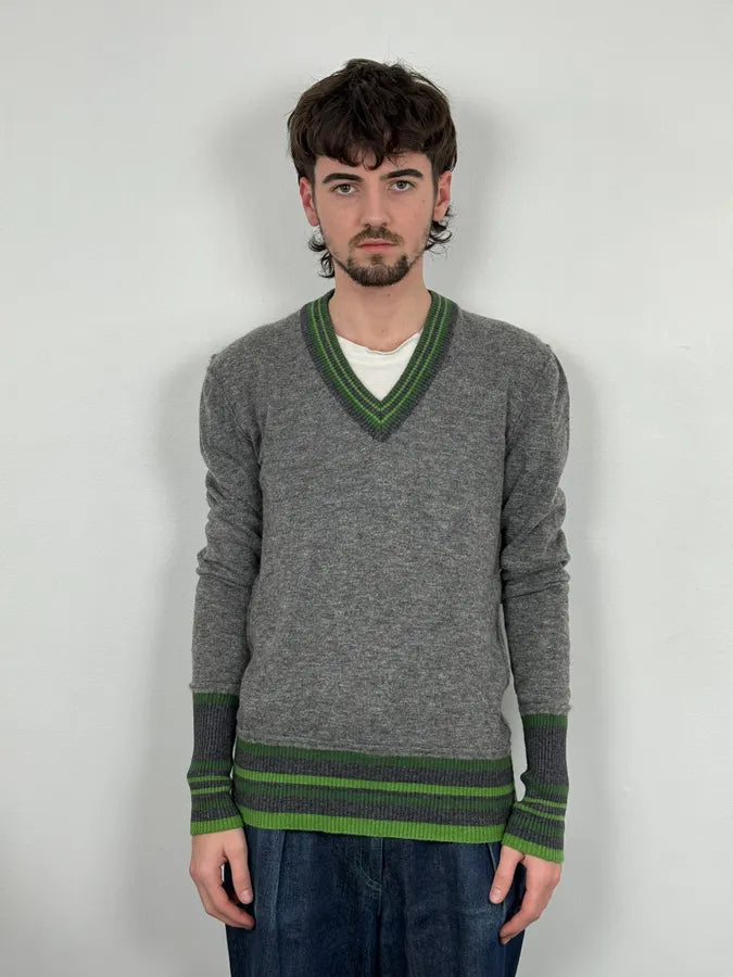 2000s Dolce & Gabbana Grey V Neck & Green Sweater isNPopC 0