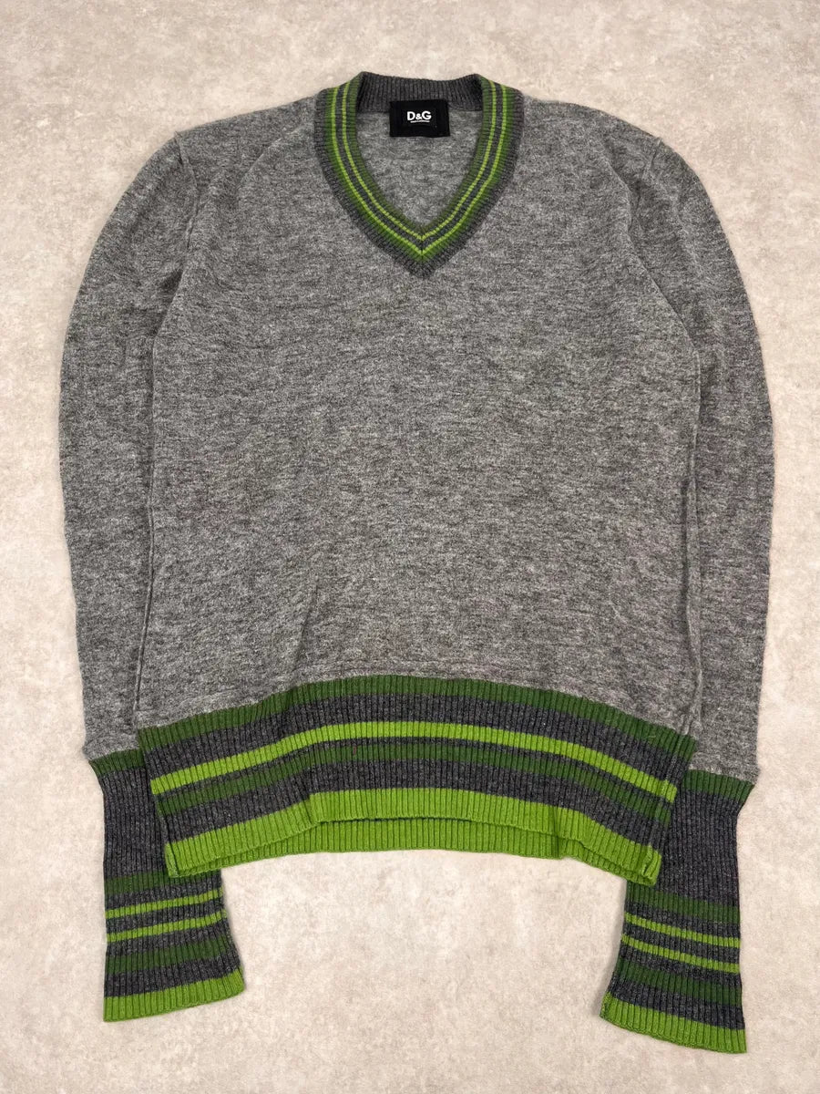 2000s Dolce & Gabbana Grey V Neck & Green Sweater isNPopC 2