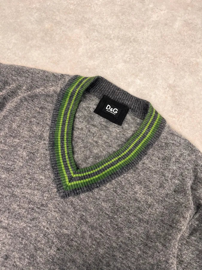 2000s Dolce & Gabbana Grey V Neck & Green Sweater isNPopC 4