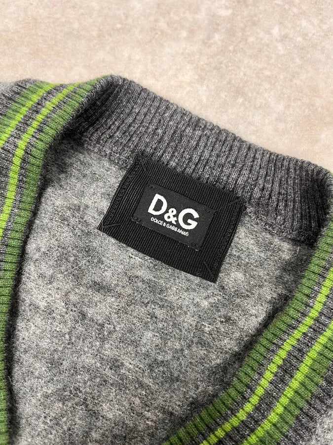 2000s Dolce & Gabbana Grey V Neck & Green Sweater isNPopC 7