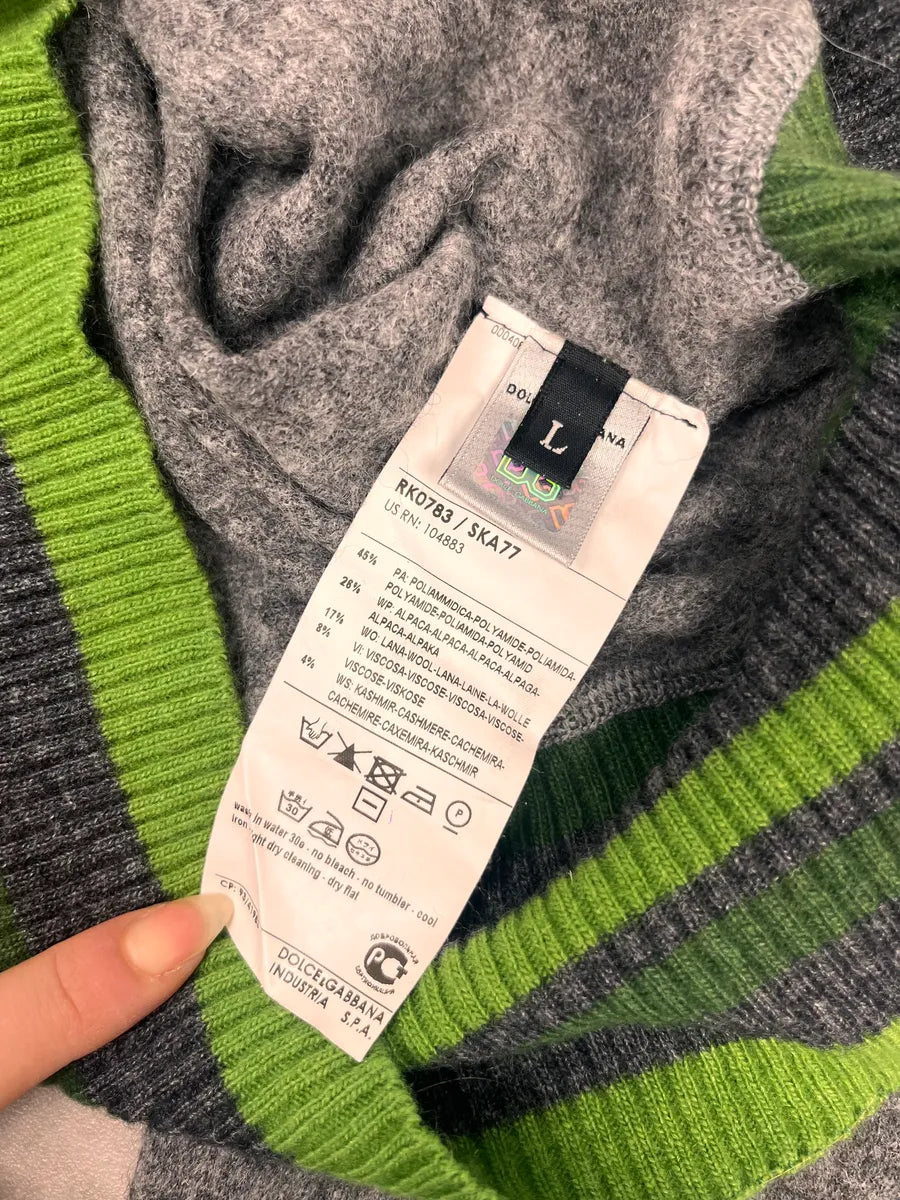 2000s Dolce & Gabbana Grey V Neck & Green Sweater isNPopC 8