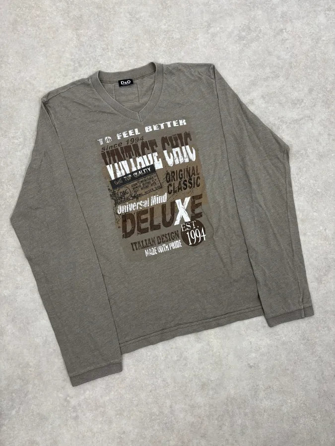 2000s Dolce & Gabbana Grey V-Neck Deluxe Longsleeve T-Shirt unPeTAF 3