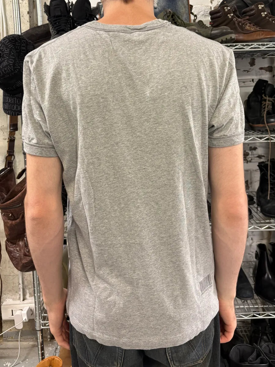 2000s Dolce & Gabbana Grey V Neck Trompe L’oeil Tie T-Shirt jNoreYA 2