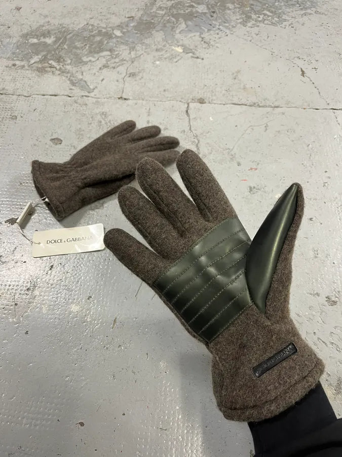 2000s Dolce & Gabbana Grey Wool & Leather Gloves zhqbDbv 0