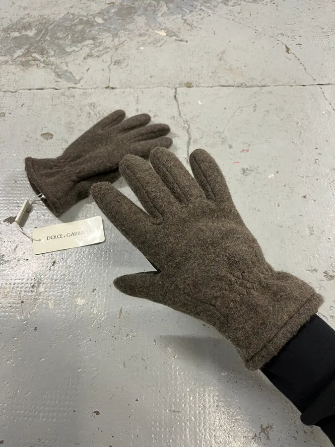 2000s Dolce & Gabbana Grey Wool & Leather Gloves zhqbDbv 1