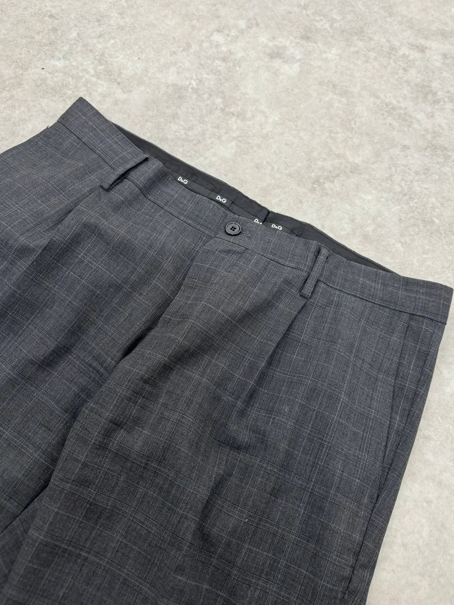 2000s Dolce & Gabbana Grey Wool Checkered Classy Tailored Pants qmUoIzw 5