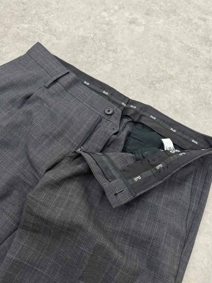2000s Dolce & Gabbana Grey Wool Checkered Classy Tailored Pants qmUoIzw 6