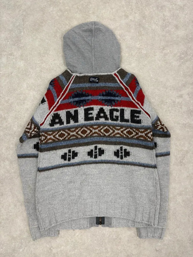 AW2004 Dolce & Gabbana Grey Wool Eagle Intarsia Zip Hoodie qDCvvhh 6
