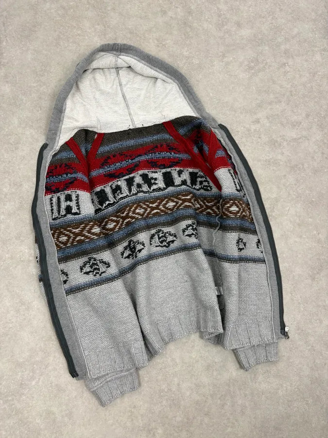 AW2004 Dolce & Gabbana Grey Wool Eagle Intarsia Zip Hoodie qDCvvhh 7