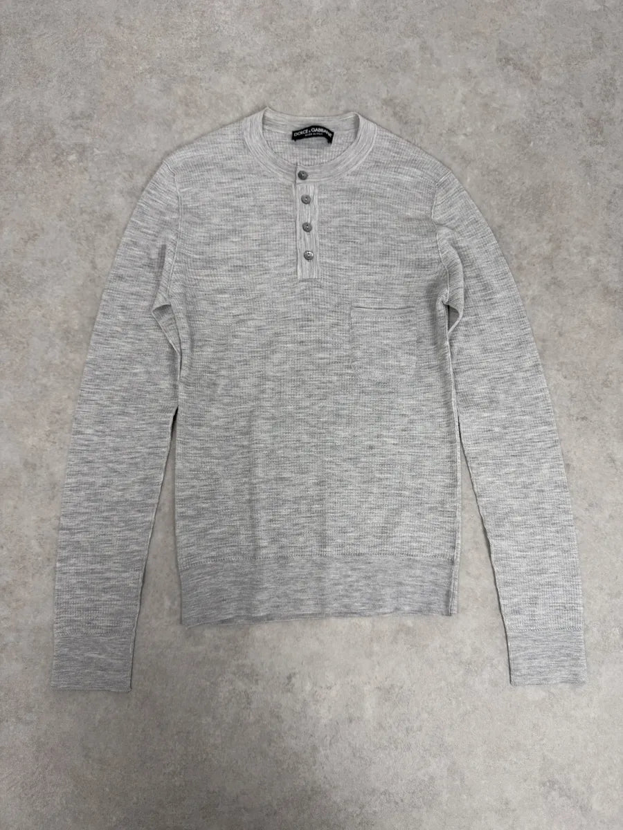 2000s Dolce & Gabbana Grey Wool Henley Sweater lZqDUMB 0
