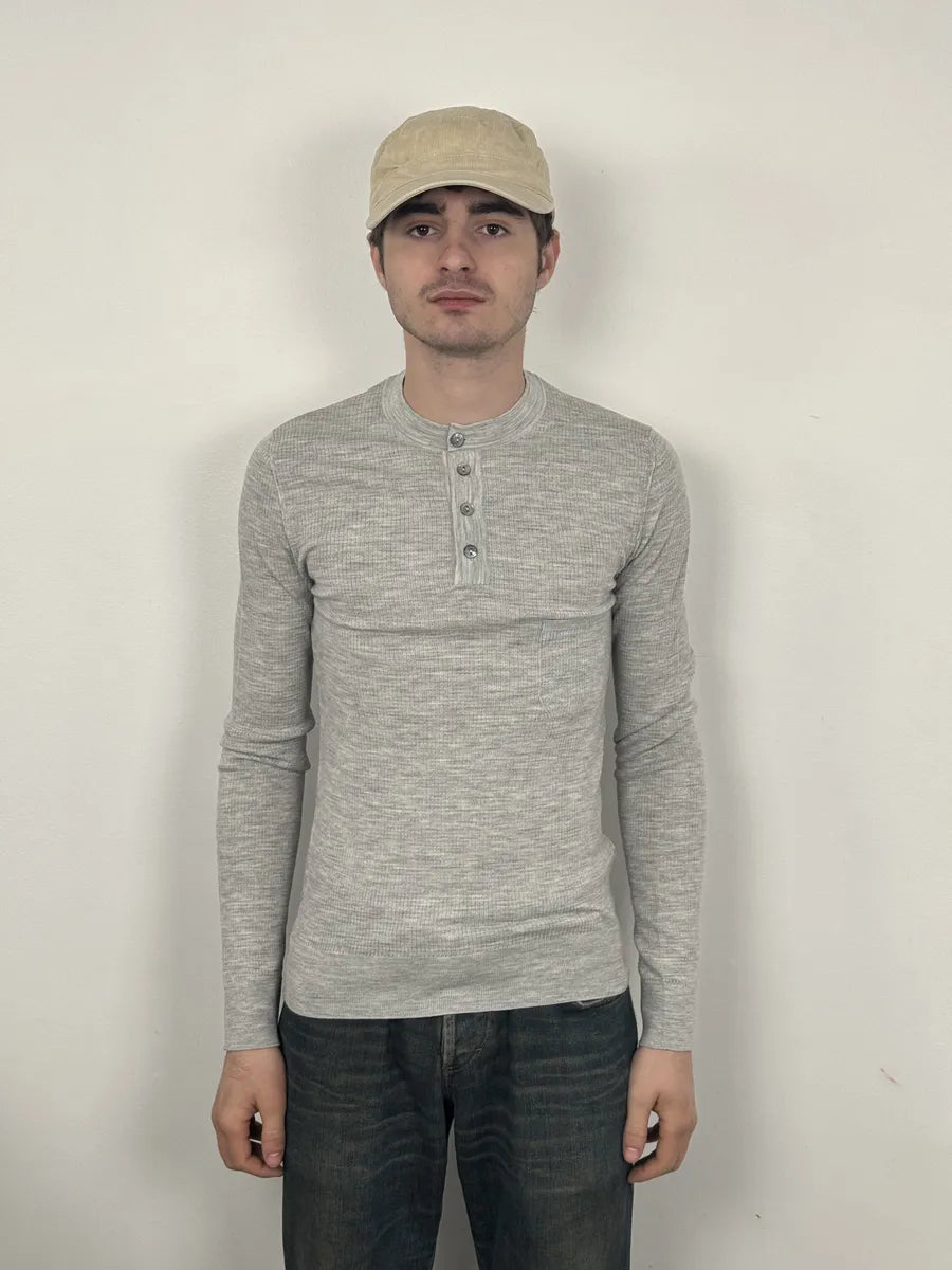 2000s Dolce & Gabbana Grey Wool Henley Sweater lZqDUMB 1
