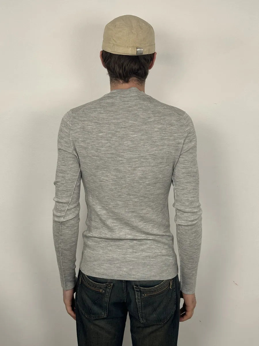 2000s Dolce & Gabbana Grey Wool Henley Sweater lZqDUMB 2